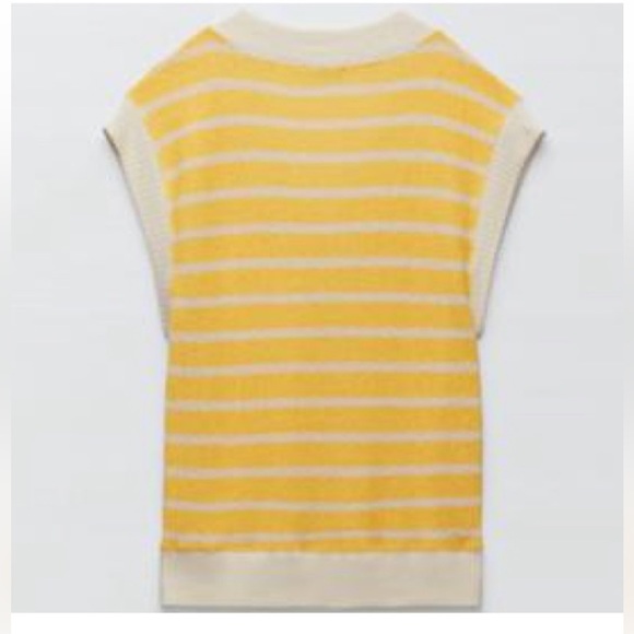 Zara Yellow and White Striped Knit Rustic Vest Size S NWT - Picture 8 of 14
